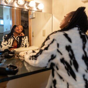 INC International Faux Fur Statement Coat - Black & White Animal Print